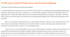 NURS 6052 Patient Preferences and Decision Making