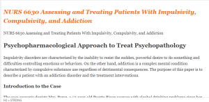 NURS 6630 Assessing and Treating Patients With Impulsivity, Compulsivity, and Addiction