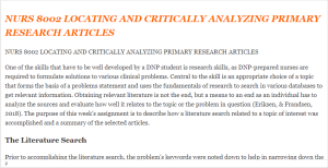 NURS 8002 LOCATING AND CRITICALLY ANALYZING PRIMARY RESEARCH ARTICLES