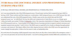 NURS 8002 THE DOCTORAL DEGREE AND PROFESSIONAL NURSING PRACTICE