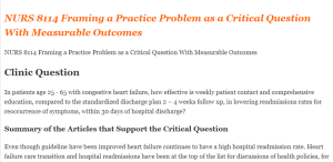 NURS 8114 Framing a Practice Problem as a Critical Question With Measurable Outcomes