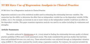 NURS 8201 Use of Regression Analysis in Clinical Practice