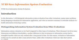 NURS 8210 Information System Evaluation