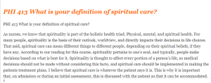 PHI 413 What is your definition of spiritual care