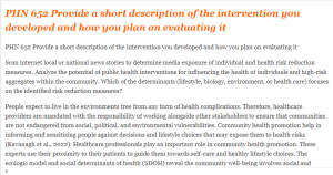 PHN 652 Provide a short description of the intervention you developed and how you plan on evaluating it
