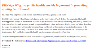 PHN 652 Why are public health models important in providing quality health care