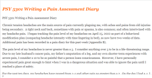 PSY 5301 Writing a Pain Assessment Diary