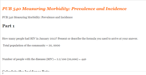 PUB 540 Measuring Morbidity Prevalence and Incidence