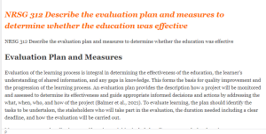 NRSG 312 Describe the evaluation plan and measures to determine whether the education was effective