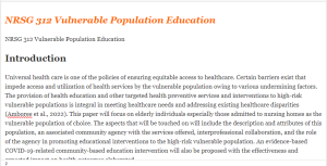 NRSG 312 Vulnerable Population Education