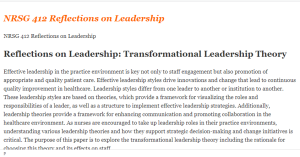 NRSG 412 Reflections on Leadership