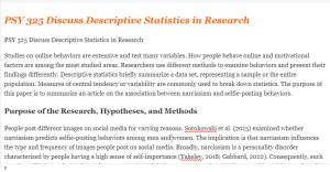 PSY 325 Discuss Descriptive Statistics in Research
