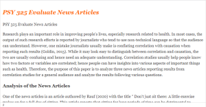 PSY 325 Evaluate News Articles