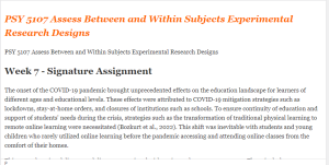 PSY 5107 Assess Between and Within Subjects Experimental Research Designs