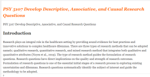 PSY 5107 Develop Descriptive, Associative, and Causal Research Questions