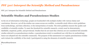PSY 5107 Interpret the Scientific Method and Pseudoscience