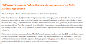 PSY 6110 Prepare a Public Service Announcement on Fetal Alcohol Syndrome