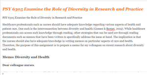 PSY 6305 Examine the Role of Diversity in Research and Practice