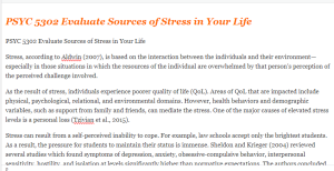 PSYC 5302 Evaluate Sources of Stress in Your Life