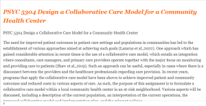 PSYC 5304 Design a Collaborative Care Model for a Community Health Center