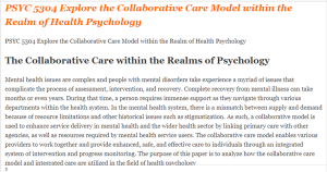PSYC 5304 Explore the Collaborative Care Model within the Realm of Health Psychology